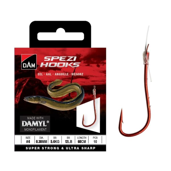 DAM Przypony węgorzowe Spezi Line Eel rozm. 4 0.30mm 5.4kg 60cm 10szt.