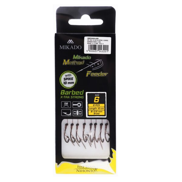 MIKADO Przypony Method Feeder z igłą - hak z zadziorem - plecionka 0.12mm