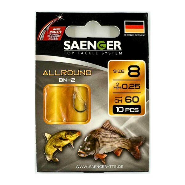 SAENGER Przypony wiązane Allround Karpiowate 60cm 0.25mm rozm. 8 SAENGER Przypony wiązane Allround Karpiowate 60cm 0.25mm rozm. 8