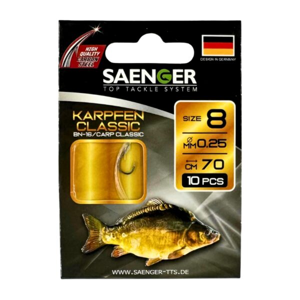 SAENGER Przypony wiązane Carp Classic 70cm 0.25mm rozm. 8 SAENGER Przypony wiązane Carp Classic 70cm 0.25mm rozm. 8