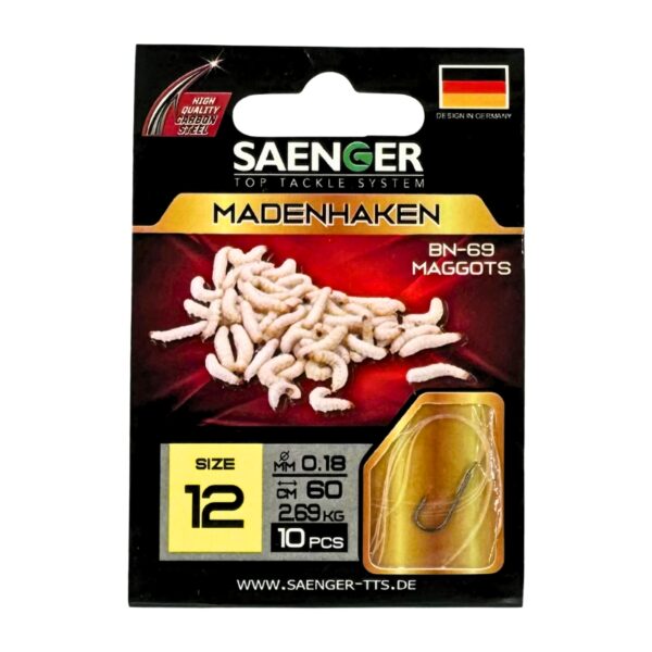 SAENGER Przypony wiązane Madenhaken 60cm 0.18mm rozm. 12 SAENGER Przypony wiązane Madenhaken 60cm 0.18mm rozm. 12