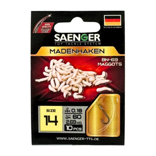 SAENGER Przypony wiązane Madenhaken 60cm 0.18mm rozm. 14