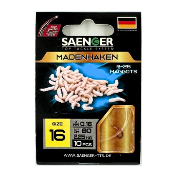 SAENGER Przypony wiązane Madenhaken 80cm 0.16mm rozm. 16 SAENGER Przypony wiązane Madenhaken 80cm 0.16mm rozm. 16