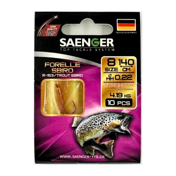 SAENGER Przypony wiązane Trociowe 140cm 0.22mm rozm. 8 SAENGER Przypony wiązane Trociowe 140cm 0.22mm rozm. 8