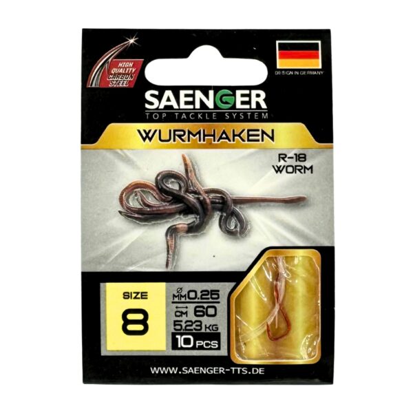 SAENGER Przypony wiązane Wurmhaken 60cm 0.25mm rozm. 8 SAENGER Przypony wiązane Wurmhaken 60cm 0.25mm rozm. 8