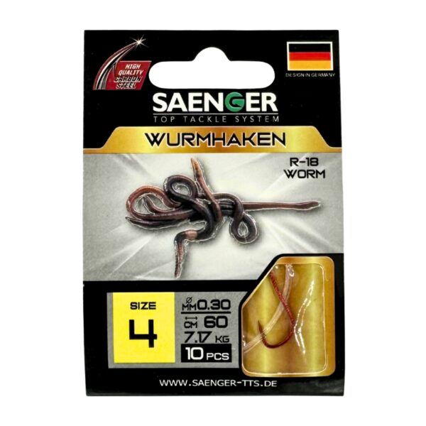 SAENGER Przypony wiązane Wurmhaken 60cm 0.30mm rozm. 4 SAENGER Przypony wiązane Wurmhaken 60cm 0.30mm rozm. 4