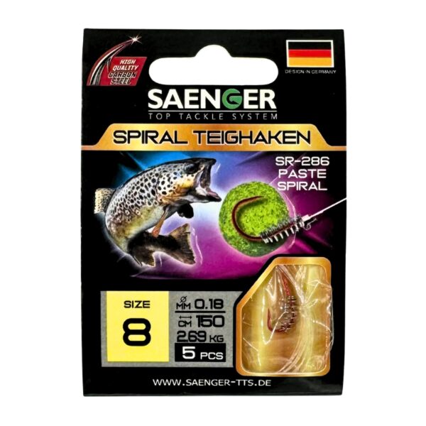 SAENGER Przypony wiązane ze Spiralą 150cm 0.18mm rozm. 8