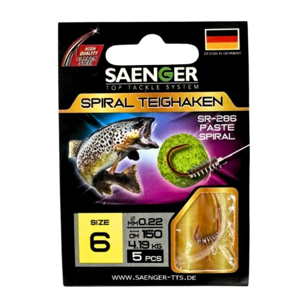 SAENGER Przypony wiązane ze Spiralą 150cm 0.22mm rozm. 6