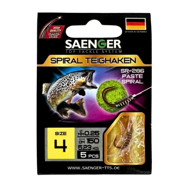 SAENGER Przypony wiązane ze Spiralą 150cm 0.25mm rozm. 4 SAENGER Przypony wiązane ze Spiralą 150cm 0.25mm rozm. 4
