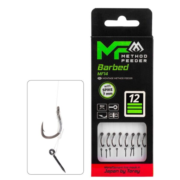 MIKADO Przypony Method Feeder MF14 z IGŁĄ - Z zadziorem - rozm. 12 żyłka 0.20mm 10cm