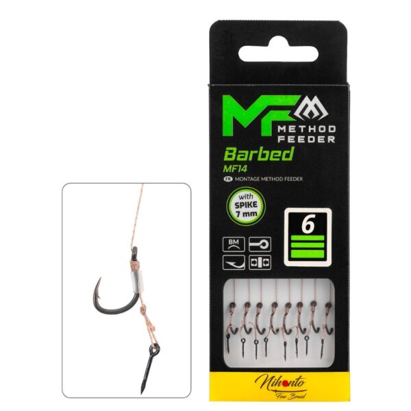 MIKADO Przypony Method Feeder MF14 z IGŁĄ - Z zadziorem - rozm. 6 plecionka 0.16mm 10cm