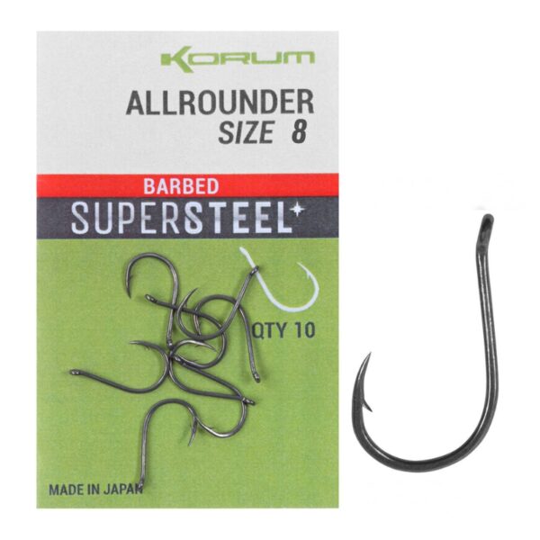 KORUM Haczyki Supersteel Allrounder Barbed Hooks - rozmiar 8