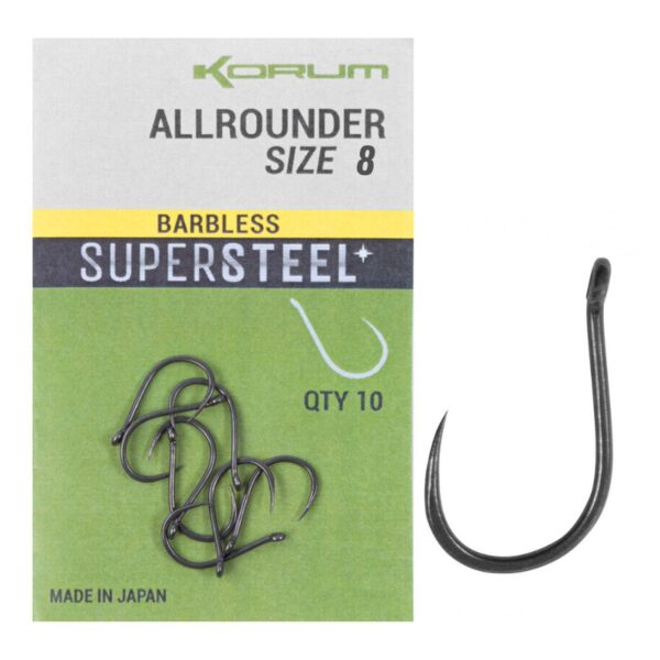 KORUM Haczyki Supersteel Allrounder Barbless Hooks - rozmiar 8