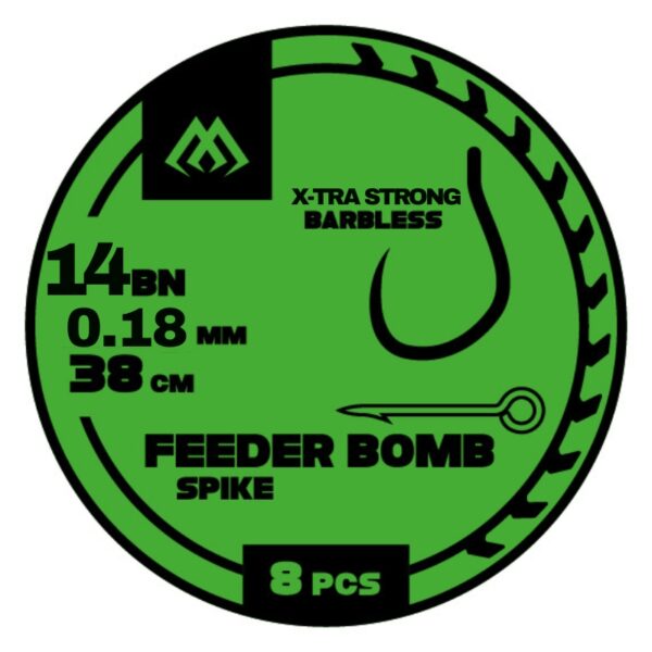 MIKADO Przypony Feeder Bomb X-TRA STRONG z IGŁĄ - bezzadziorowe rozm. 14 - żyłka 0.18mm 38cm - 8 szt.