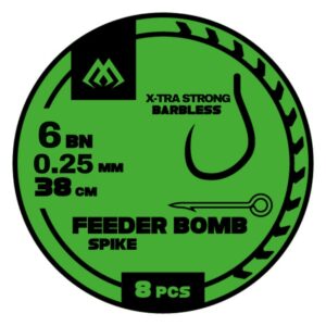 MIKADO Przypony Feeder Bomb X-TRA STRONG z IGŁĄ - bezzadziorowe rozm. 6 - żyłka 0.25mm 38cm - 8 szt.
