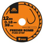 MIKADO Przypony Feeder Bomb X-TRA STRONG z Push Stopem – bezzadziorowe rozm. 12 – żyłka 0.18mm 38cm – 8 szt.