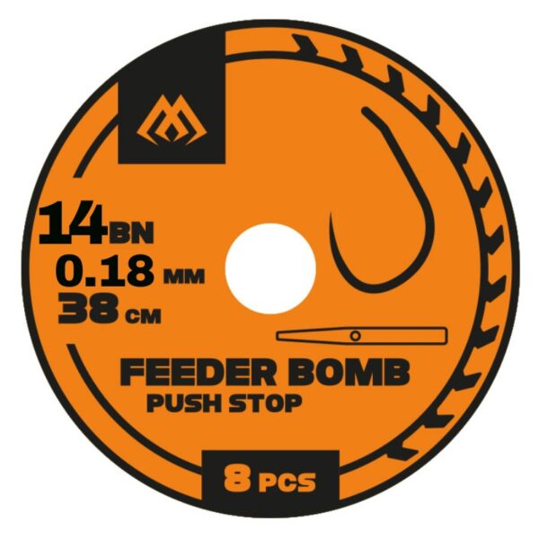 MIKADO Przypony Feeder Bomb X-TRA STRONG z Push Stopem - bezzadziorowe rozm. 14 - żyłka 0.18mm 38cm - 8 szt.